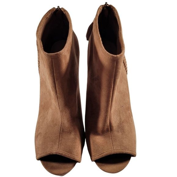 Madden Girl Tan Peep Toe Stiletto Ankle Boots with Tassels - Picture 5 of 15